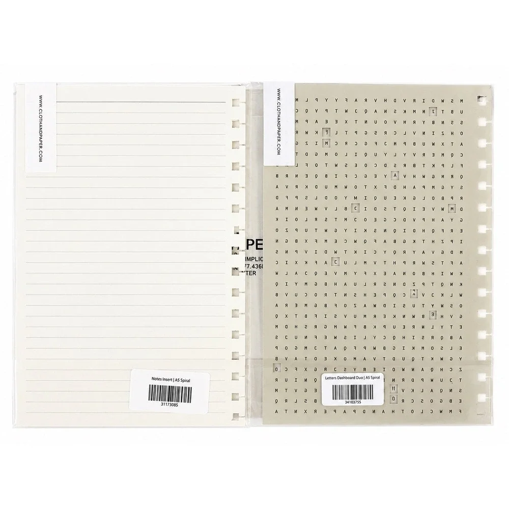 Cloth & Paper A5 Spiral Notes Insert and Letters Dashboard Duo Set Minimalist